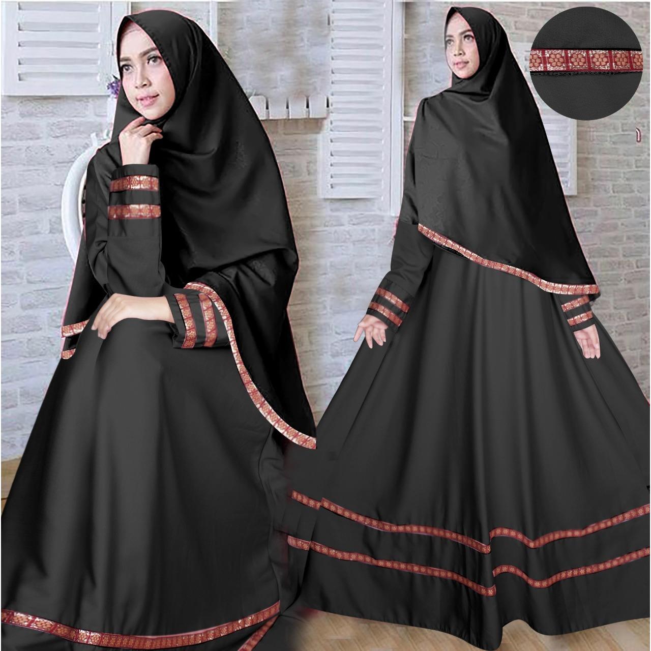 Flavia Store Gamis Syari Set 2 in 1 Busui Pita Songket FS0612 - HITAM / Baju Muslim Wanita Syar'i / Gaun Pesta Muslimah / Maxi Dress Lengan Panjang / Hijab / Nisherly