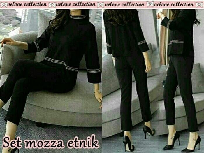 Setelan Wanita Blouse + Celana 2In1 Sweet Etnik Tribal List Moza Black