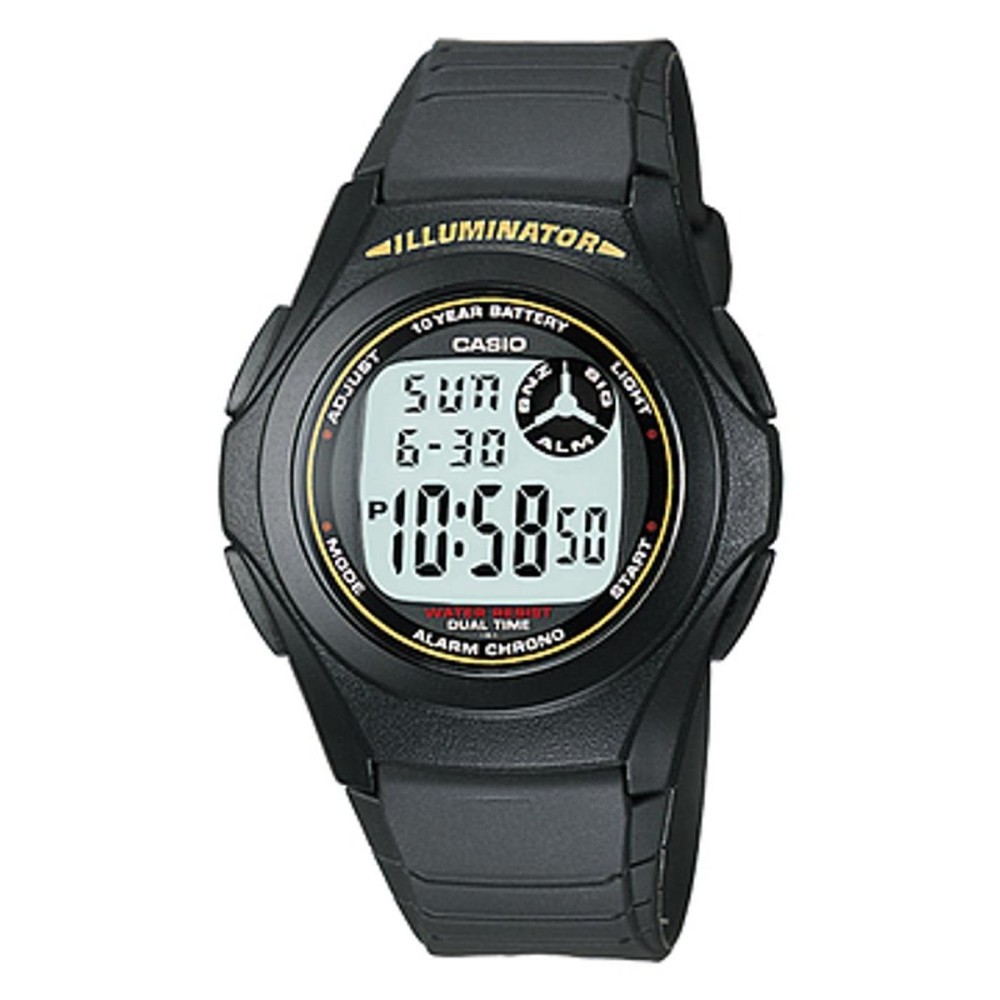 CASIO F-200W-9ADF - Digital - Illuminator - Dual Time - Jam Tangan Pria - Bahan Tali Resin - Black