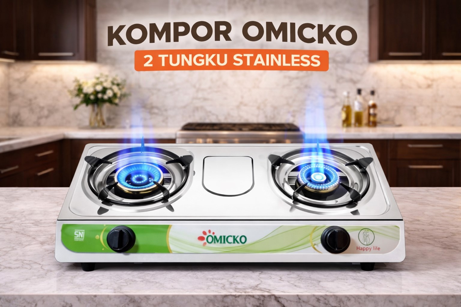 KOMPOR OMICKO 2 TUNGKU STAINLES TANPA BUBBLE