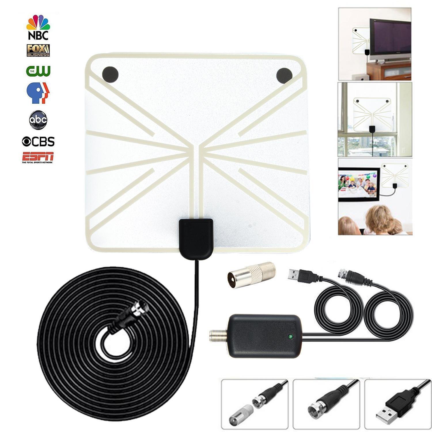leegoal Universal TV Antenna, Indoor Digital HDTV Antenna Amplified 75 Mile Range 4K HD VHF UHF Freeview For Life Local Channels Broadcast For All Types Of Home Smart Television - intl