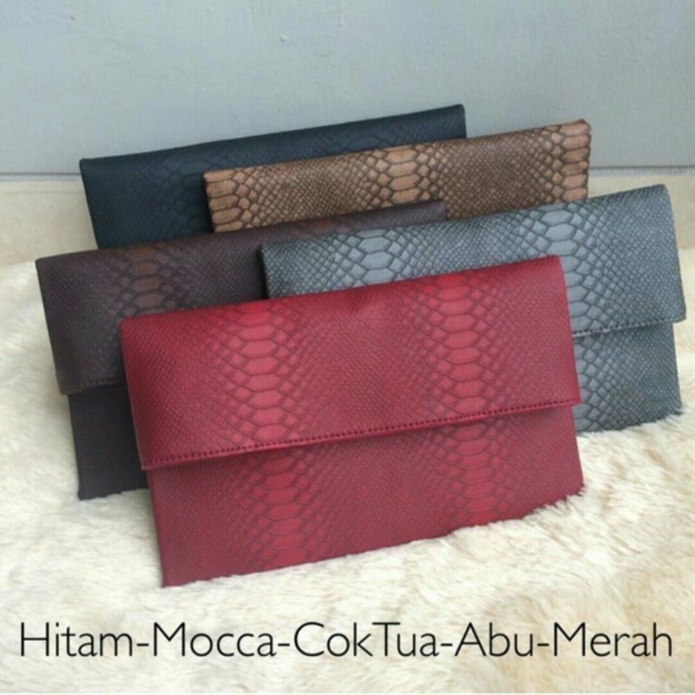 PROMO BELI 2 GRATIS 1 Clutch Zara Croco Kulit Ular Sintetis Murah Tas Tangan Wanita Pesta Elegant