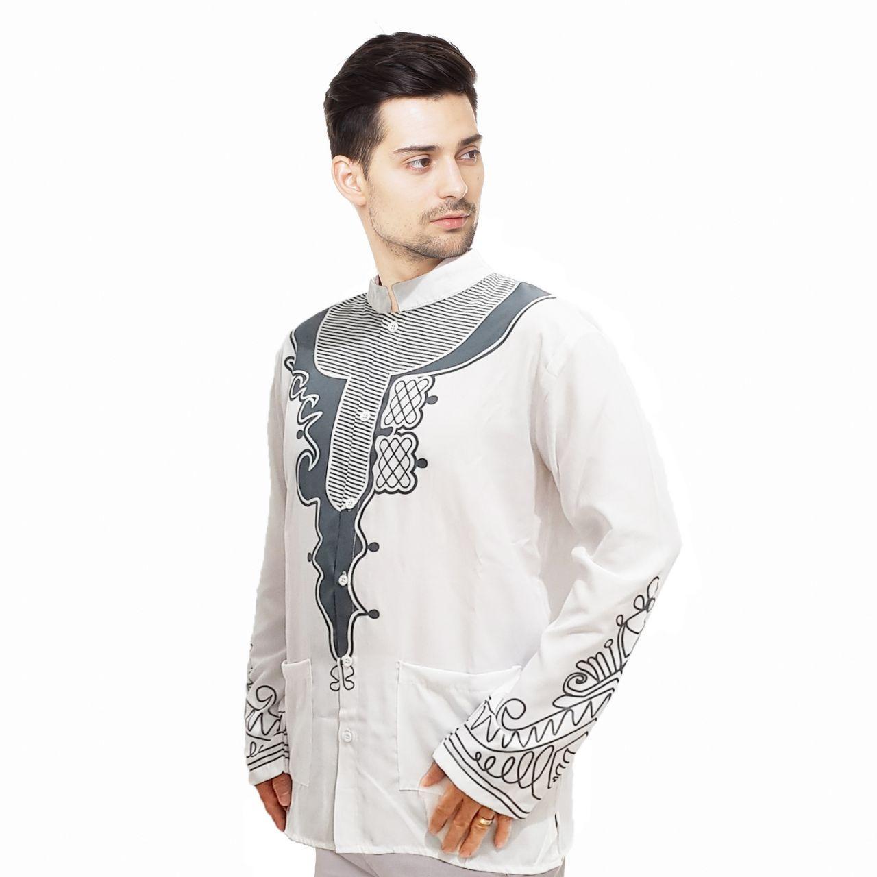 Okechuku Baju Koko Black Panther Tangan Panjang Motif Printing