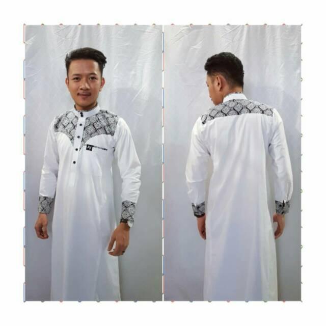 Gamis Aljar Kombinasi Putih / Busana Muslim Pria / Gamis Jubah / Slim Aj Banjarmasin