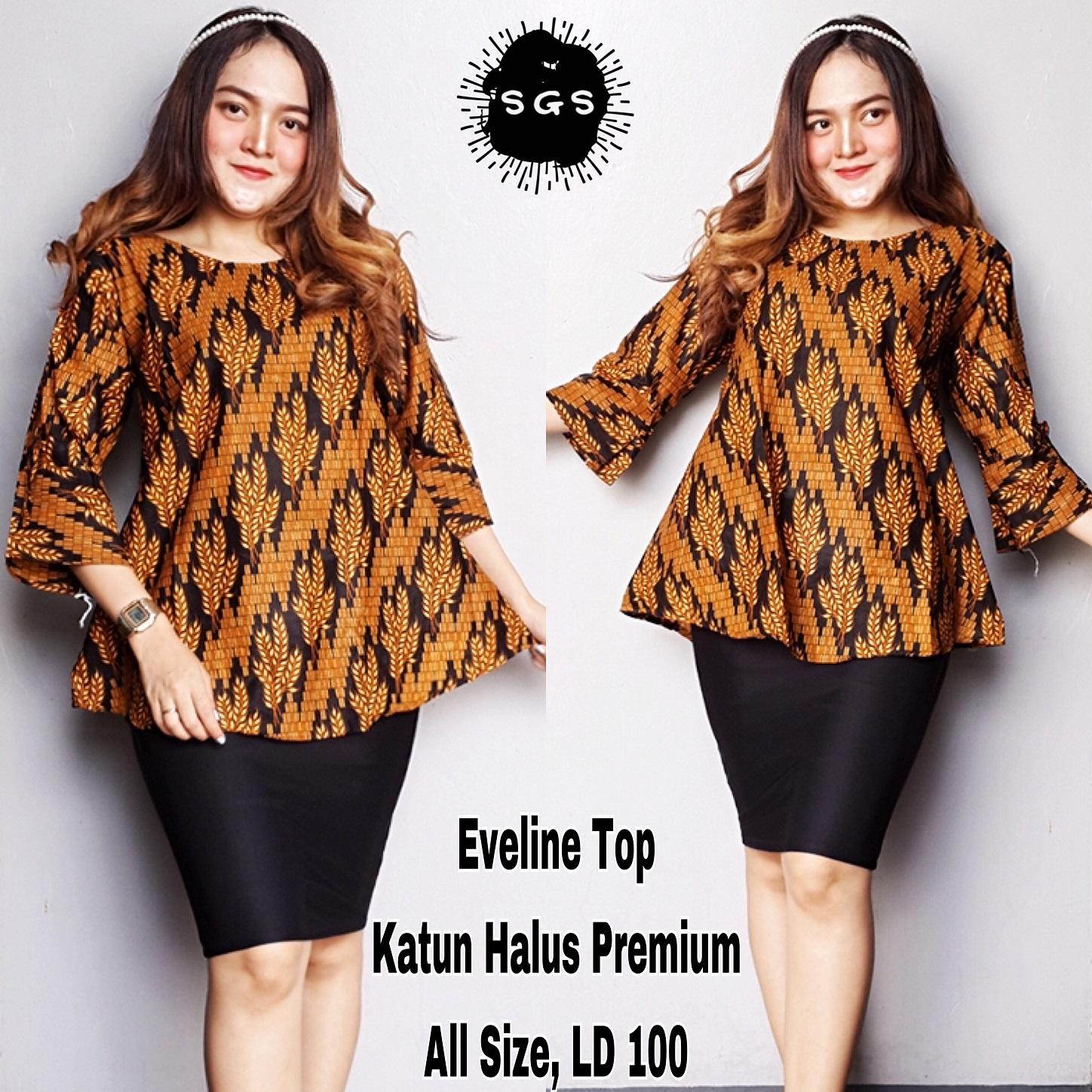 Amarilis atasan t Atasan Blouse Batik Wanita Blus Batik Cap Blus Kerja Lengan Panjang Blouse Batik