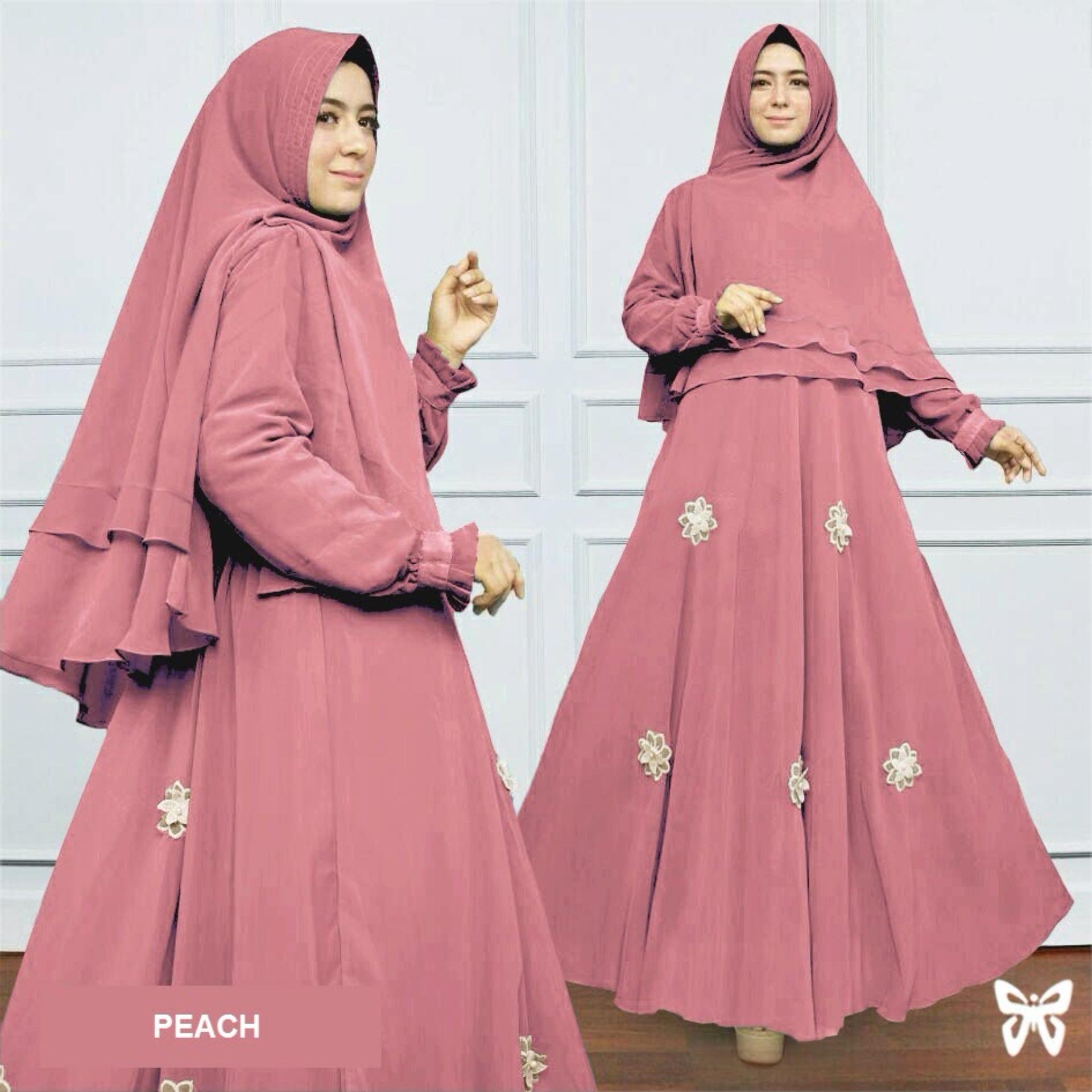 Sera Outfit Gamis Syari Set 2 in 1 Motif Bunga Mutiara MSR059 / Baju Muslim Wanita Syar'i / Gaun Muslimah / Maxi Dress Lengan Panjang / Hijab / Srzendaya