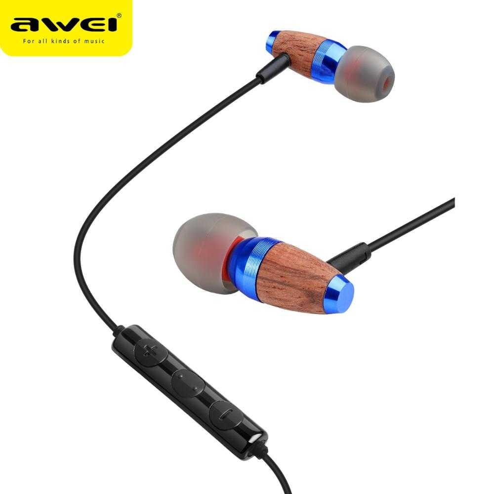 Best Seller!!! Awei Earphone Wooden Dynamic with Mic - ES-60TY Original Asli Murah