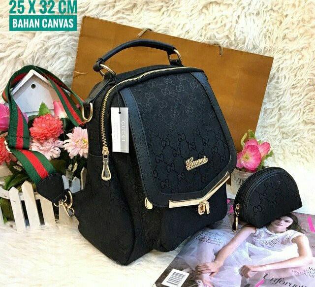 Tas Ransel Kanvas Gucci Wanita Promo Murah Terbaru Limited Warna Hitam
