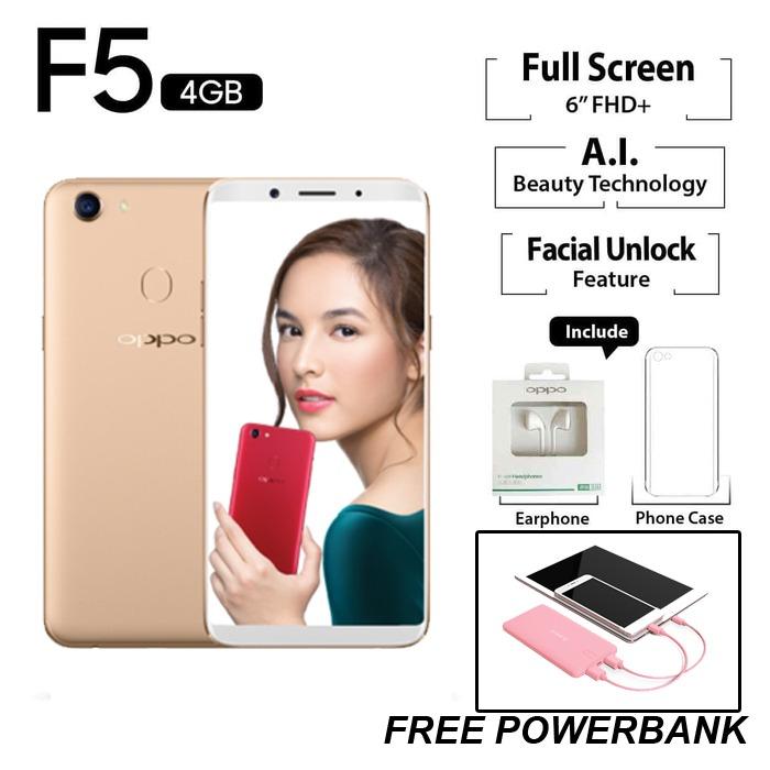 OPPO F5 Selfie Expert & Leader Resmi FREE POWERBANK WARNA RANDOM 4/32GB - GOLD