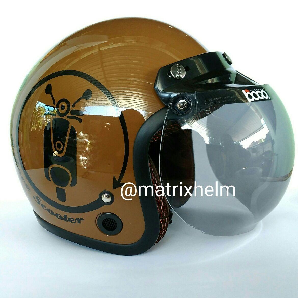 Helm Bogo Retro Dewasa Motif Scooter Brown Glossy Matrix Helm WT