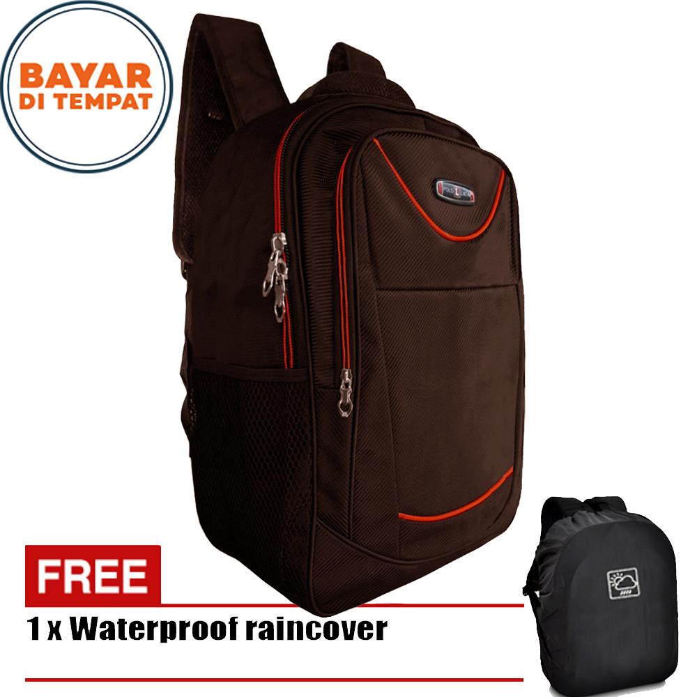 Polo Latin 2022 Tas Ransel Pria Material Bahan Nylon - Coffee + Raincover