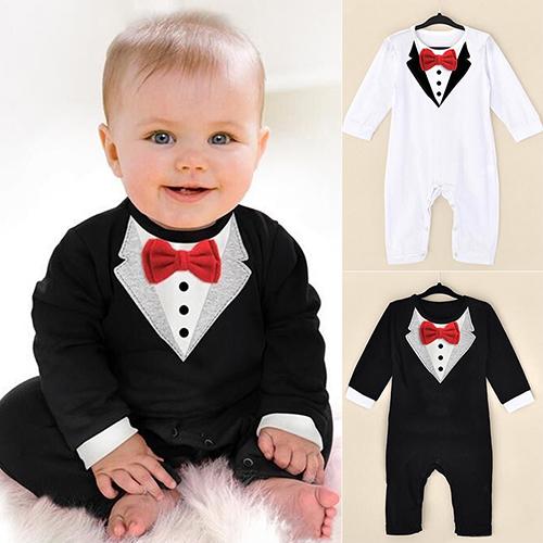 Phoenix B2C Baby Boy Fashion Lengan Panjang Celana Kodok V Kerah Pola Ikatan Simpul Rompers Januari 2019 - 4 Phoenix B2C Baby Boy Fashion lengan panjang celana kodok V kerah pola ikatan simpul Rompers - 4