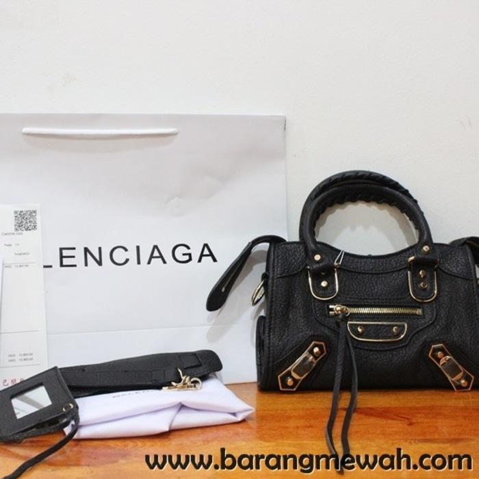 TAS BALENCIAGA MINI CITY METALIC EDGE BLACK GHW