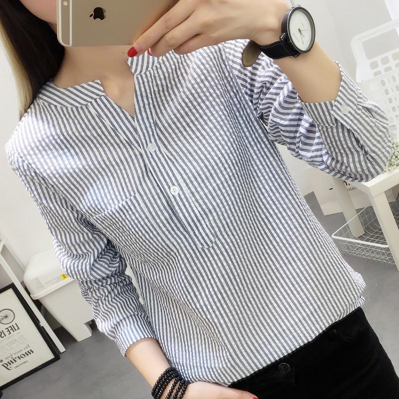 DILUNSI Baju Wanita Lengan Panjang Bergaris Versi Korea
