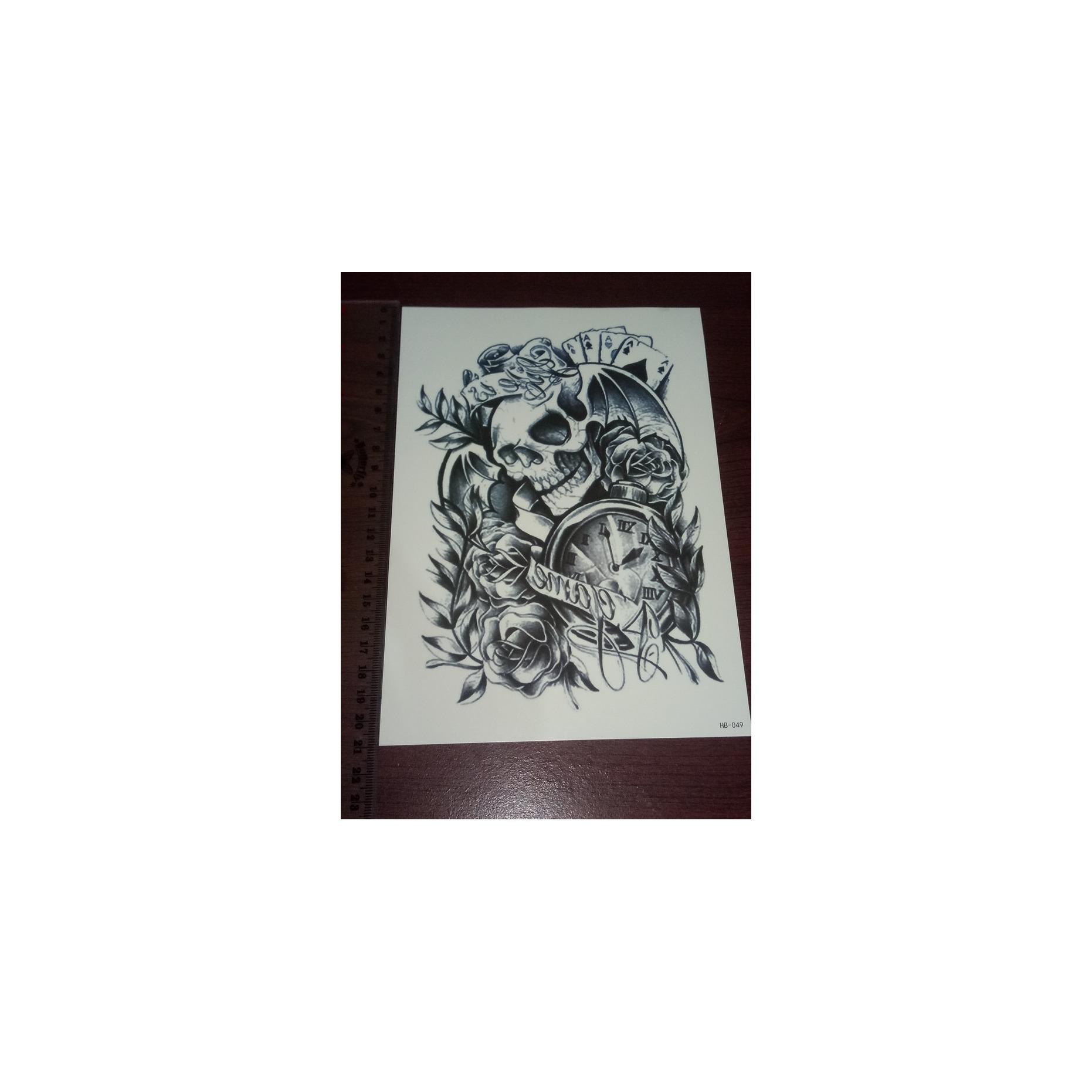 TEMPORARY TATTOO 20x15cm - TATO TEMPORER SKULL ROSES kode 049