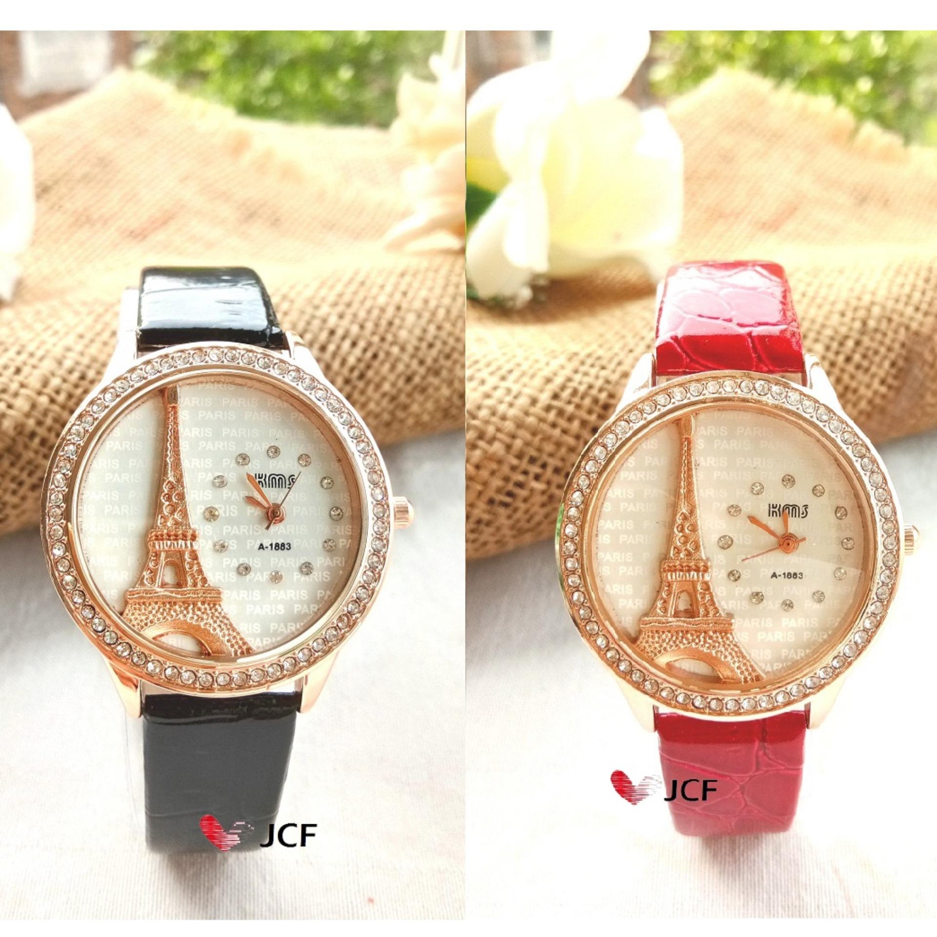 JCF Jam Tangan Kulit Analog Korean Style Fashion Wanita Cantik Mewah Rhinestone Diamond Import - Paris 596