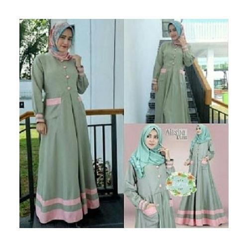 Baju Muslim Original Gamis Alisha Dress Baju Panjang Muslim Casual Wanita Pakaian Hijab Modern Modis Trendy Terbaru 2018