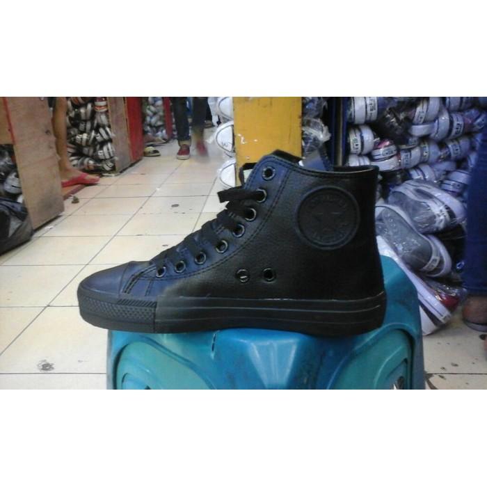Sepatu Murah Converse Kulit Sintetis Fullblack High + Box - Dzyxml