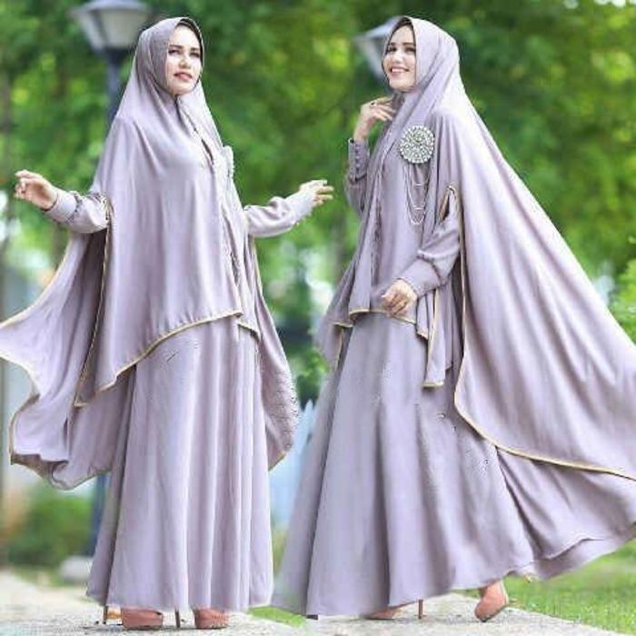 BUSANA MUSLIM BAJU MUSLIM SYARI GAMIS HIJAB IMPORT OBRAL TERBARU ABU ABU/ FG