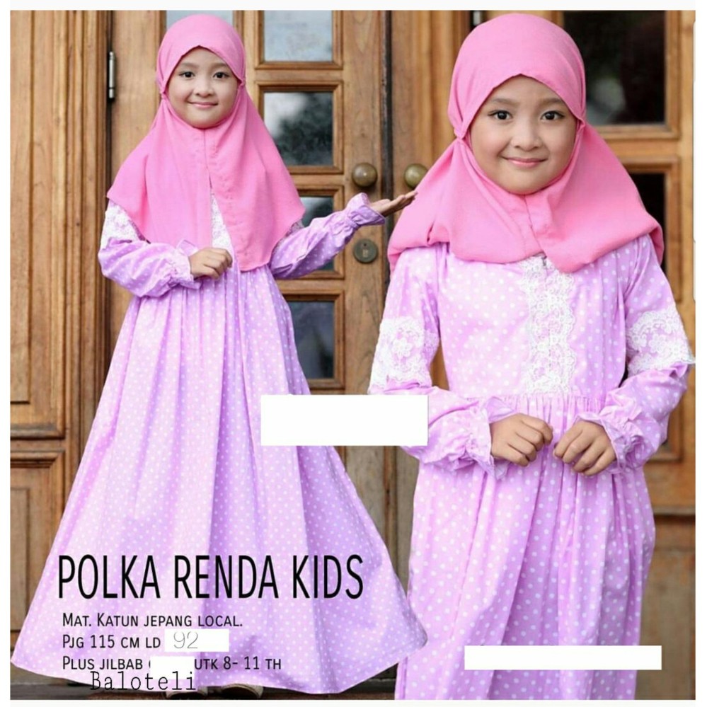 Pakaian Muslim Anak Perempuan -Gamis Polka Renda Kid