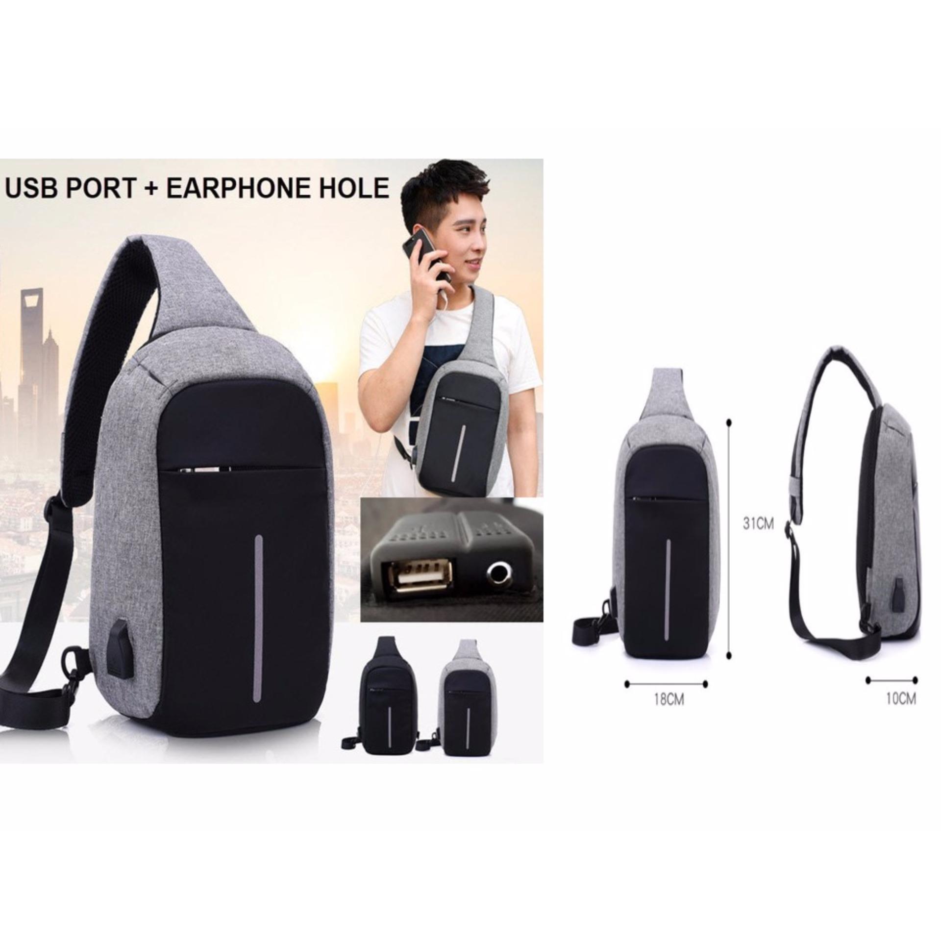 ORIGINAL SLING BAG TAS ANTI MALING + USB PORT + EARPHONE JACK PORT