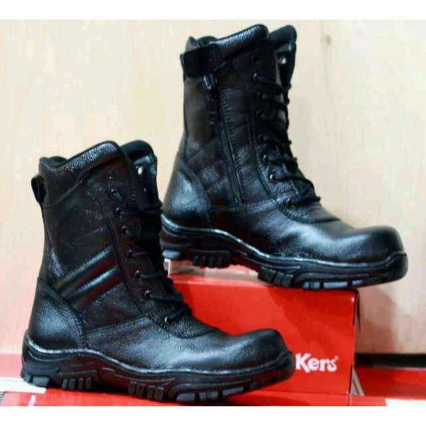 sepatu boots tinggi safety kickers kerja proyek lapangan kulit asli