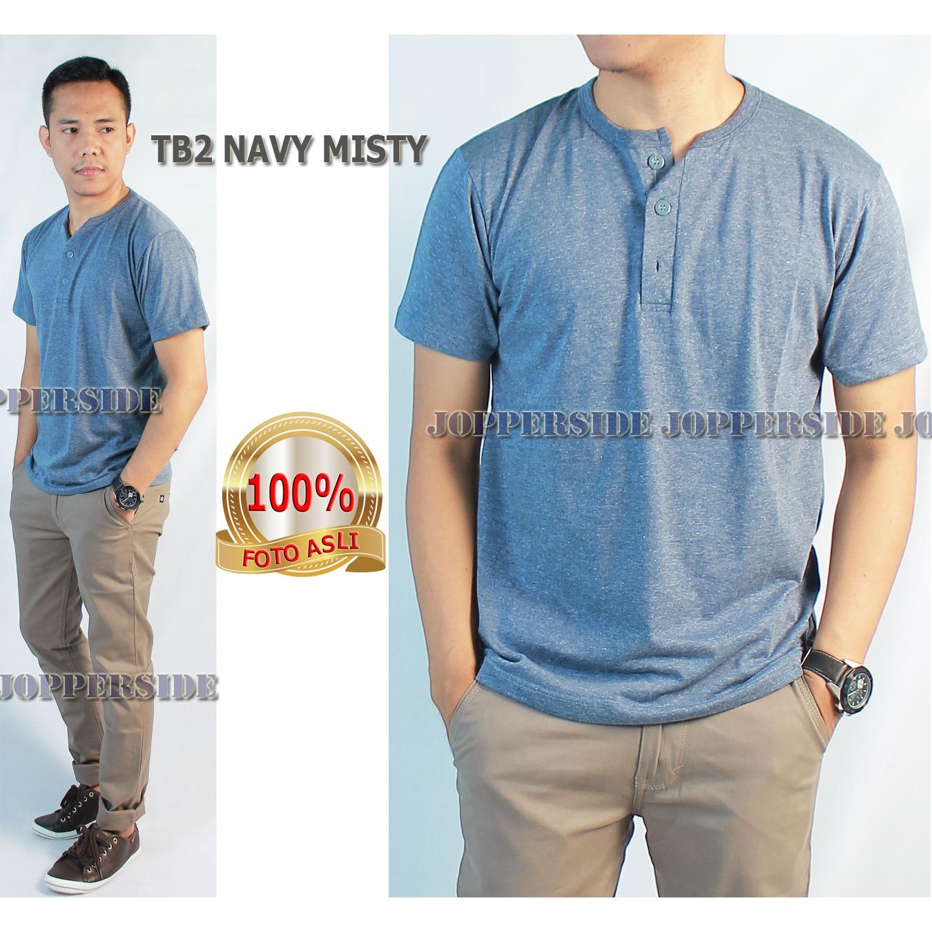 JOPPERSIDE TSHIRT KAOS POLOS OBLONG KANCING HENLEY NAVY MISTY COMBED 30S KATUN PREMIUM PRIA TB2