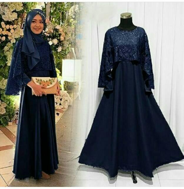 Detail Gambar Olivia Syari Dress Gamis Muslimah Murah !! (NAVY) Terbaru