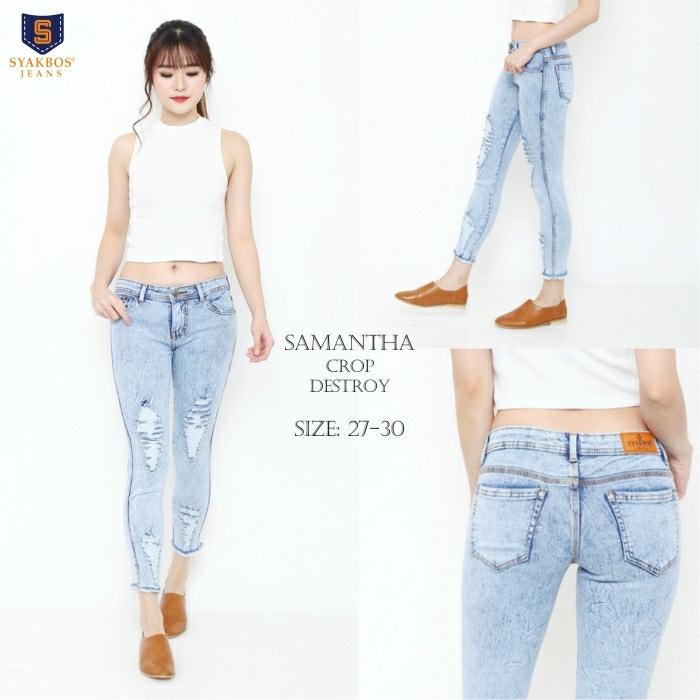 Princess Wardrobe / Celana Jeans Sobek Wanita Samantha Crop Destroy / Ripped Jeans / Big size