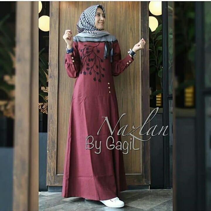 BAJU MUSLIM NAZELAN DRESS MAROON / GAMIS MUSLIM / GAMIS BARU / GAMIS SYARI / BAJU MURAH / GROSIR