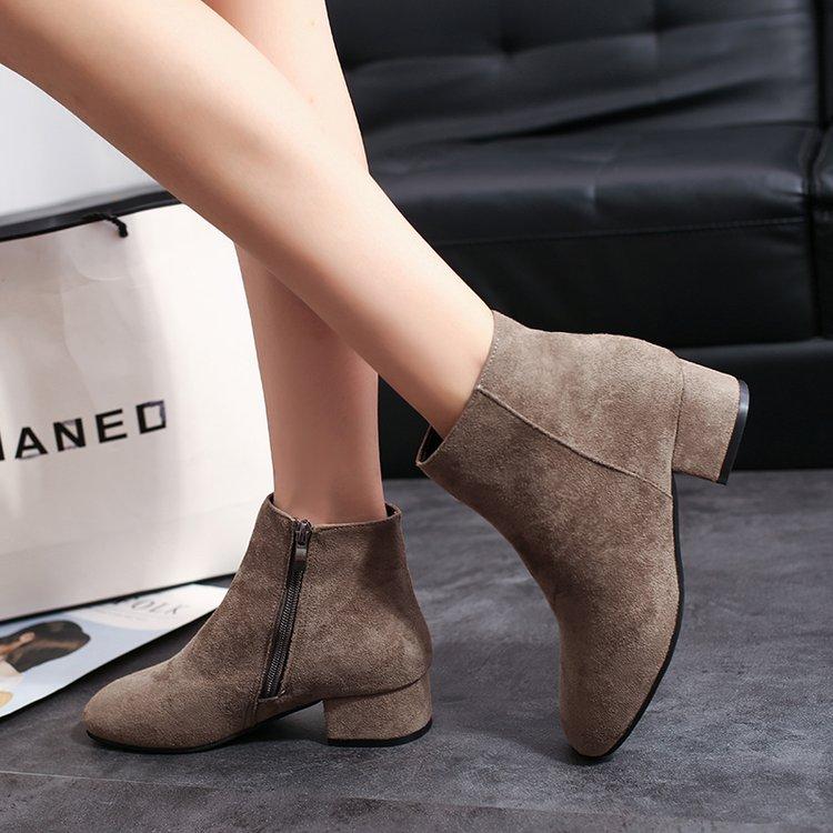 2018 musim gugur model baru Hak Tebal sepatu bot pendek wanita ala Inggris Boots Martin resleting