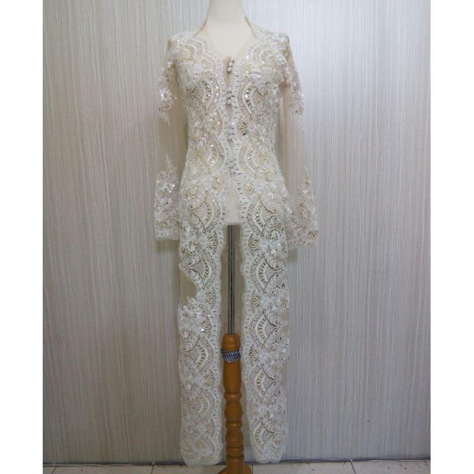 Kebaya Ijab - Kebaya Lamaran - Kebaya Pernikahan - Kebaya Modern - Kebaya Panjang Payet Gold Putih L