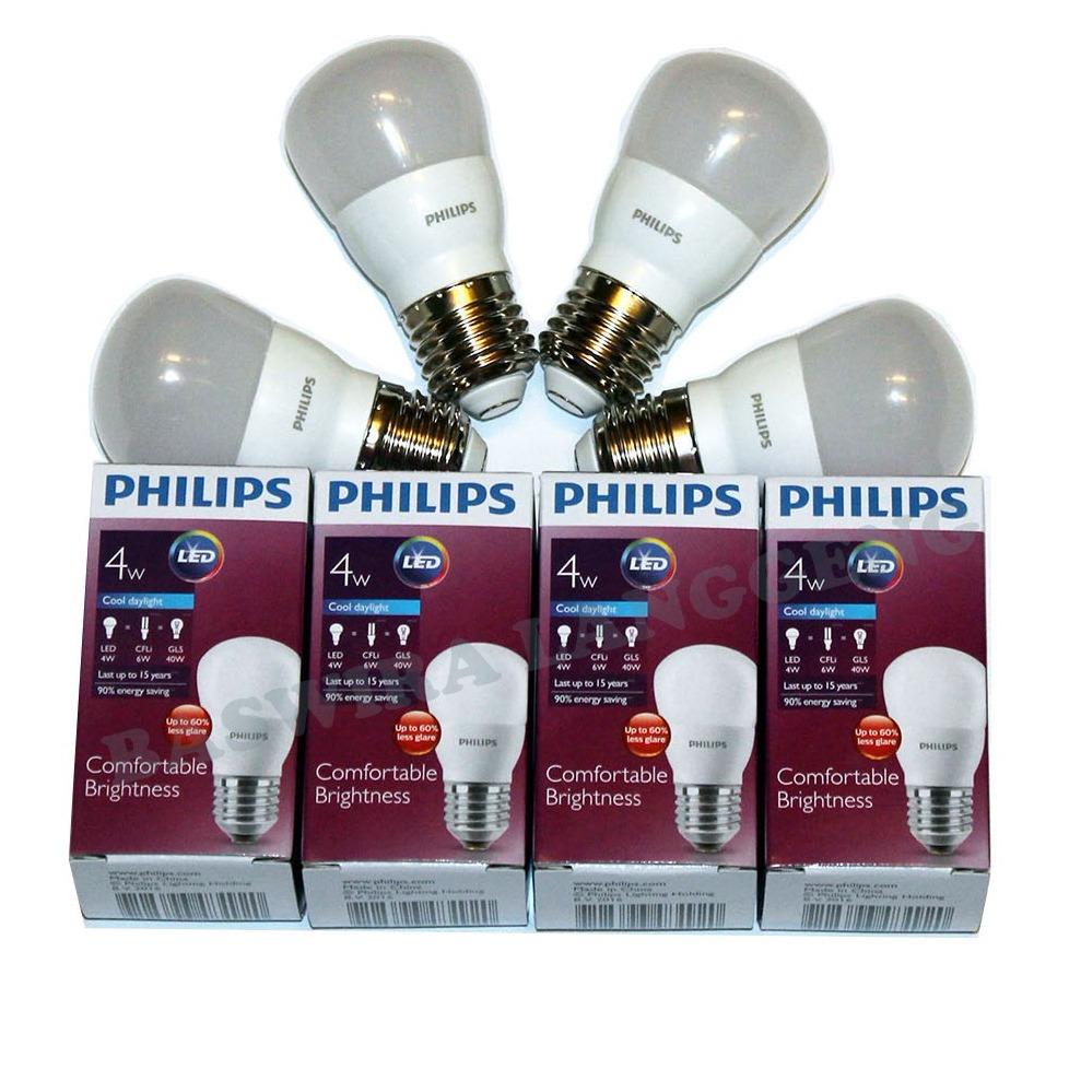 PHILIPS Lampu Led Bulb 4 Watt 4 W 4Wat 4W Putih Paket 4 Pcs