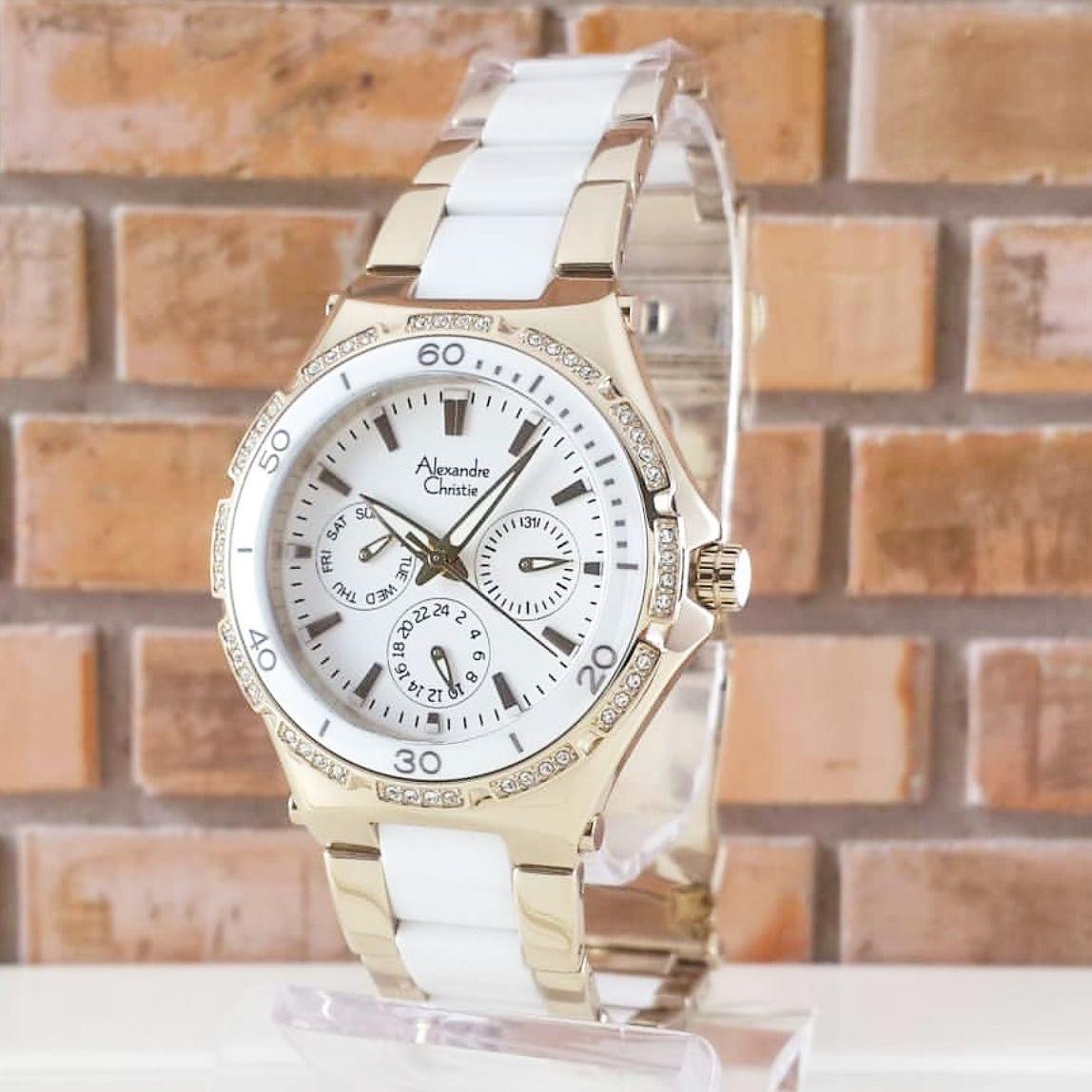 Alexandre Christie AC2294BF Original Jam Tangan Wanita Stainless Ceramic Gold