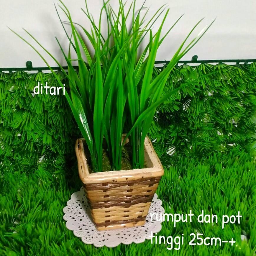 rumput bunga plastik dan pot rotan/rumput sintetis/vas rotan