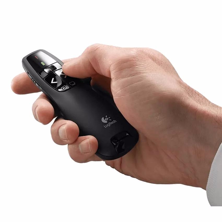 Logitech Wireless Presenter R400 2.4 GHz Pointer Red Laser Merah Receiver Remote Control Nirkabel Jarak Jauh 15 Meter Presentasi Power Point Presentation PPT for Windows Mac OEM