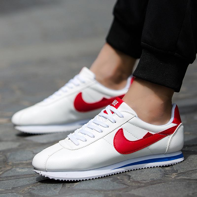 Korea Fashion Style Pijakan Empuk Muda Siswa Pria Sepatu Running Sepatu Cortez Nike (825 Putih Dan Merah (Model Pasangan))