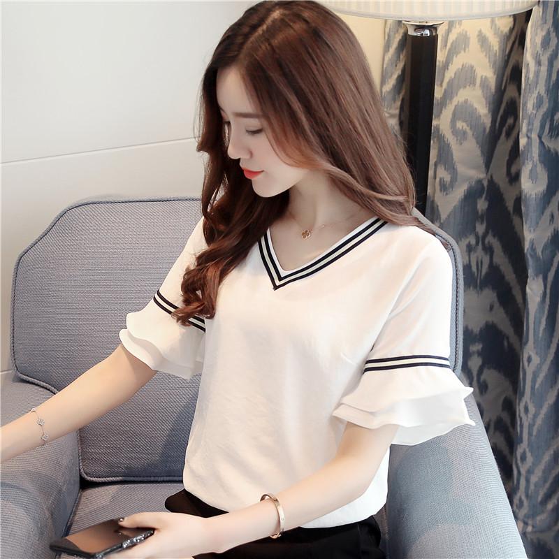 Korea Yang Jumpsuit Leher V Sifon Kaus (Kuning)