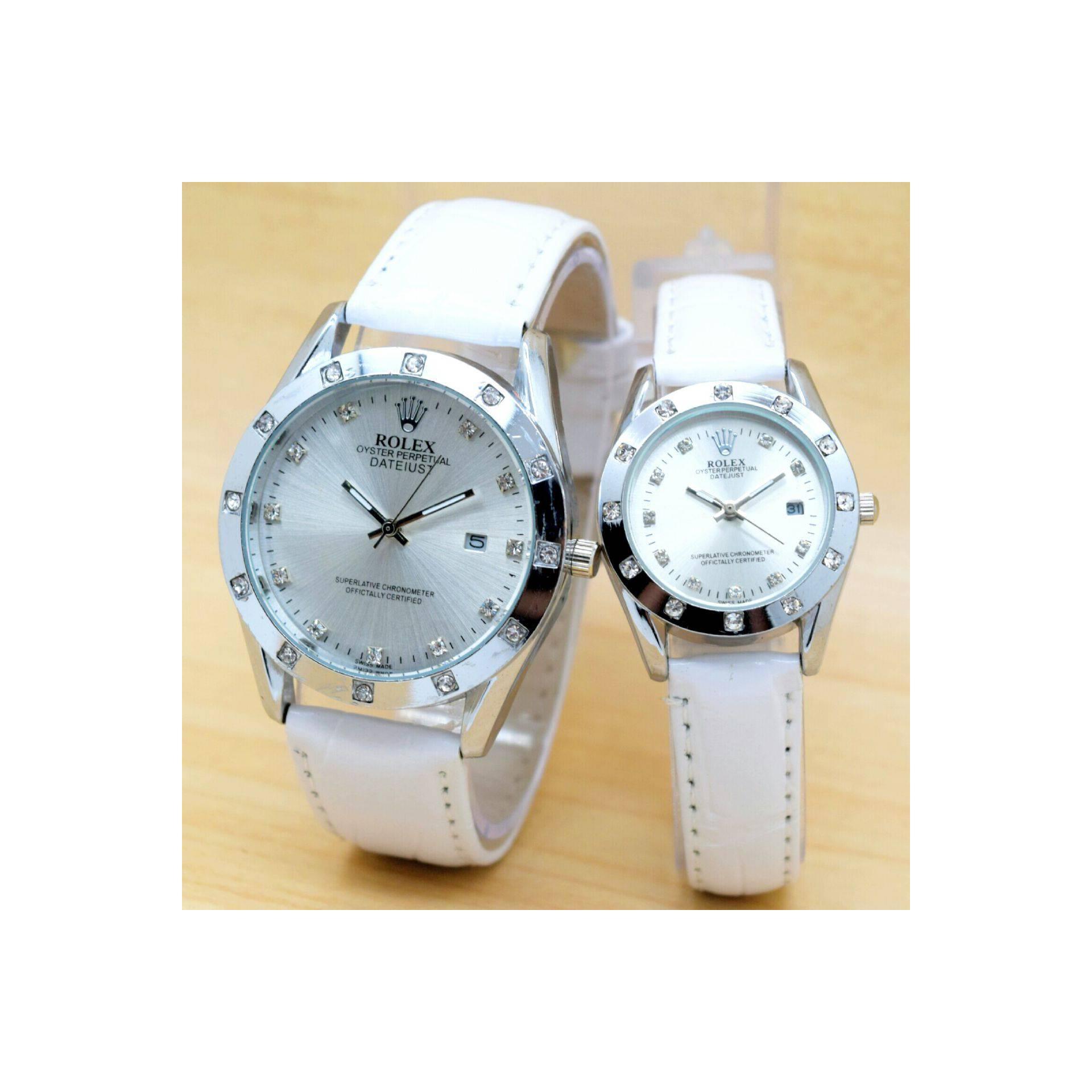 Jam Tangan Pria Wanita Couple Rolex Oyster Perpetual Date Leather