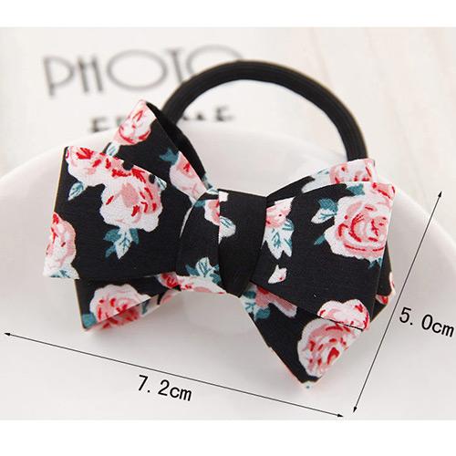 Detail Gambar LRC Ikat Rambut Sweet Black Flower Pattern Bowknot Decorated Simple Hair Band Terbaru