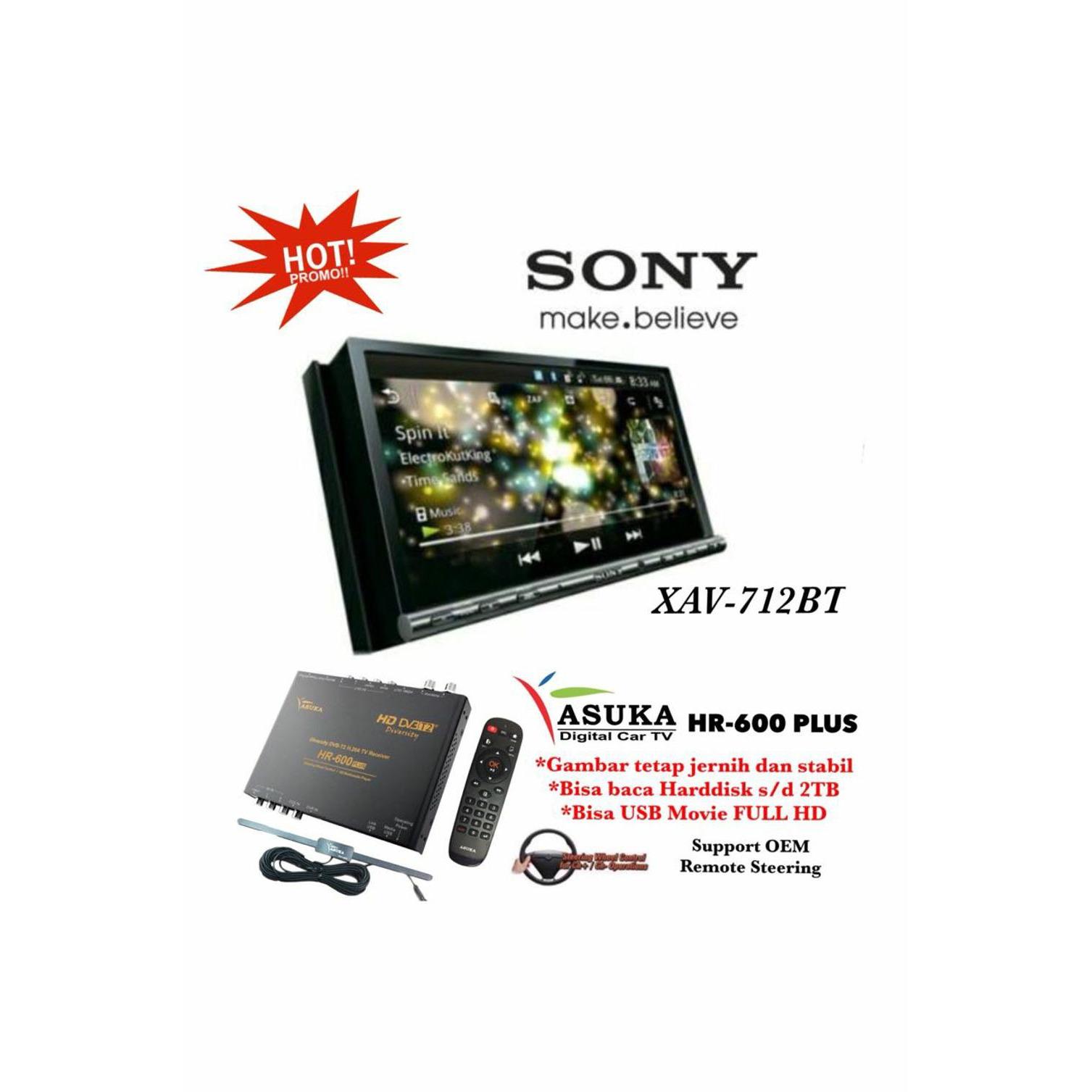 PAKET PROMO Sony XAV-712BT Head Unit Double din Tape Mobil XAV 712 BT & ASUKA HR-600 TV Tuner Digital