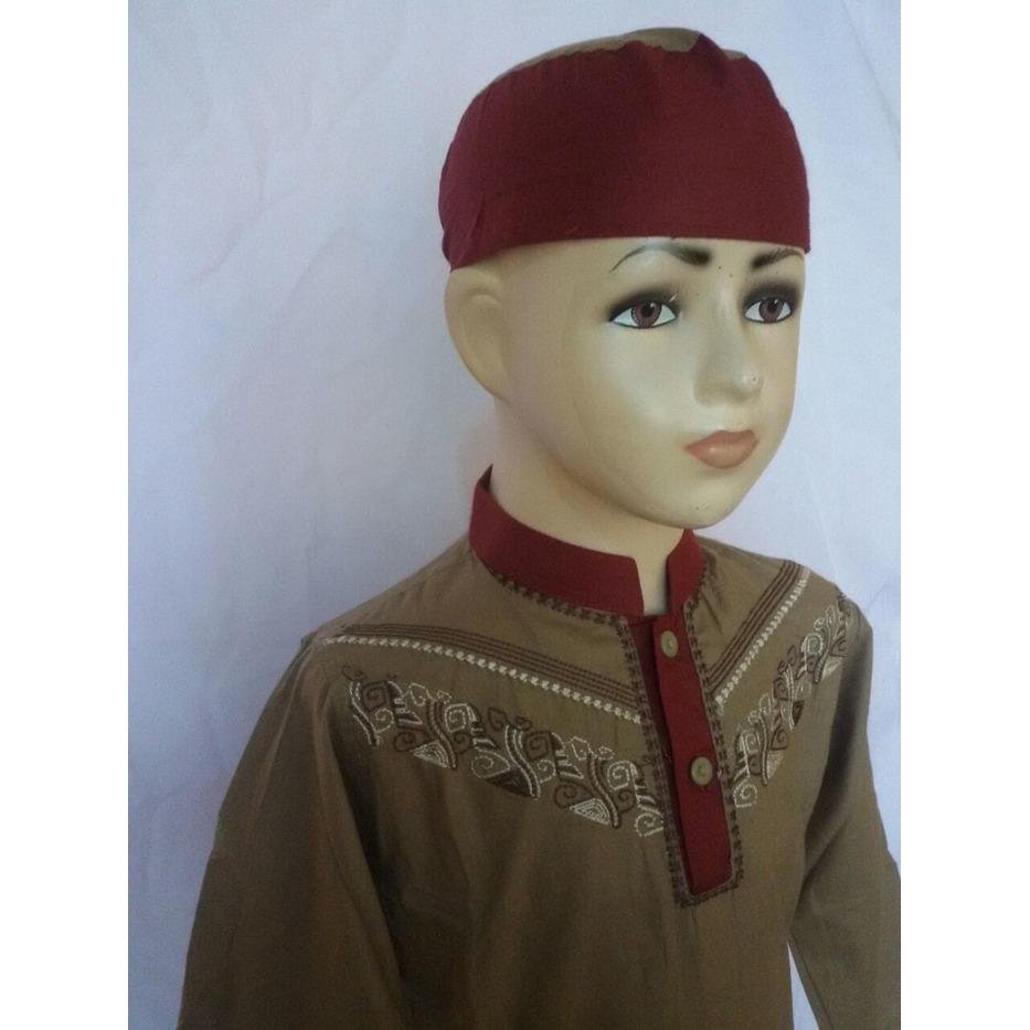Setelan Baju Koko Anak Lengan Panjang Coklat Merah Al Muttaqin SAK084L/ baju koko anak laki murah / baju koko anak laki model terbaru / koko setelan