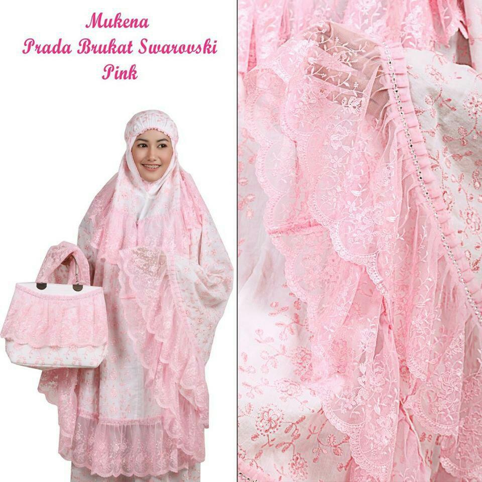 Mukena Behel Prada Brukat Swarovski - Pink