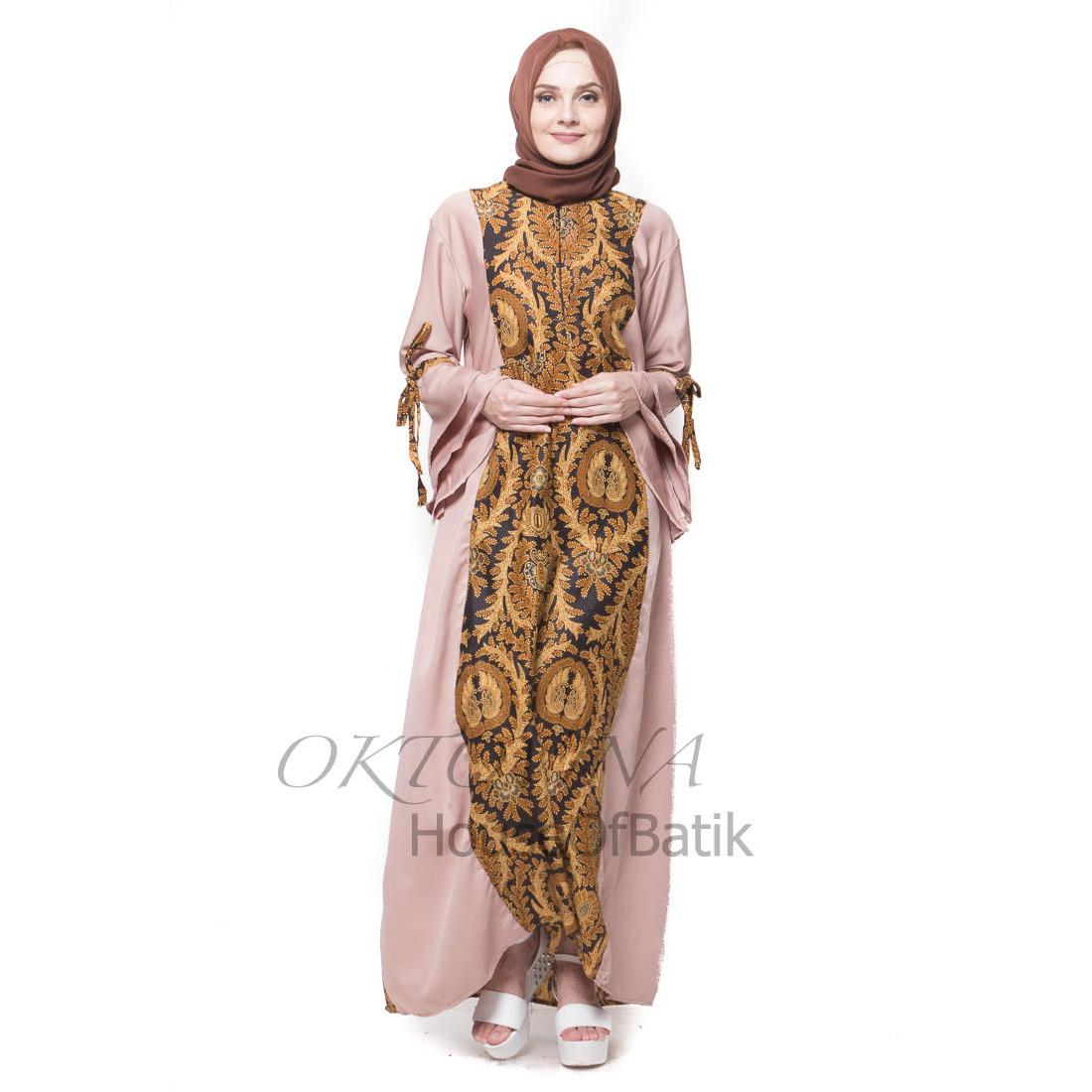 Oktovina-HouseOfBatik Gamis Batik Sogan Katun-Balotelli Klasik Srikaton - Sogan Batik GBSKB-5 - Cokelat Mocca / Gamis Batik / Gamis Wanita / Batik Wanita / Baju Batik