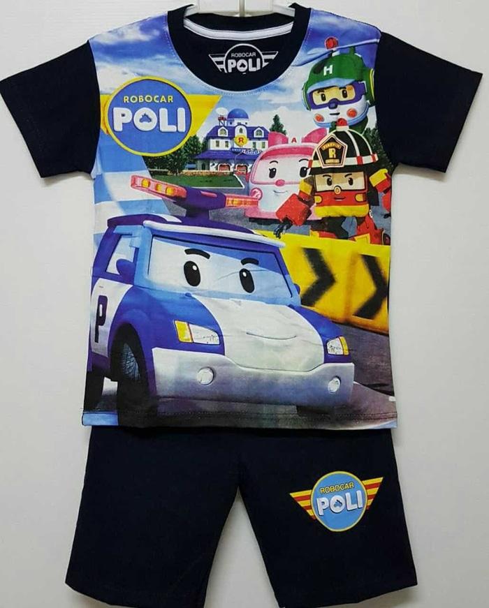 Setelan Pendek Disney Robocar Poli Biru Hitam Sz.1,2,3,4,5,6