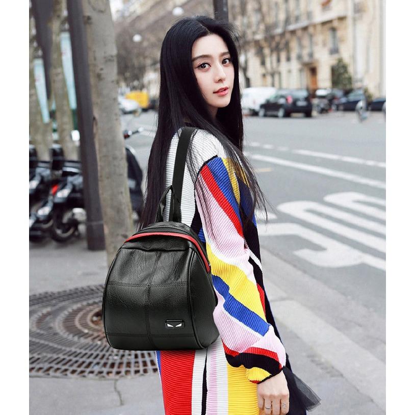 Backpack FENDI GUCCI hitam - Tas ransel wanita kulit impor murah TFM20 - Hitam