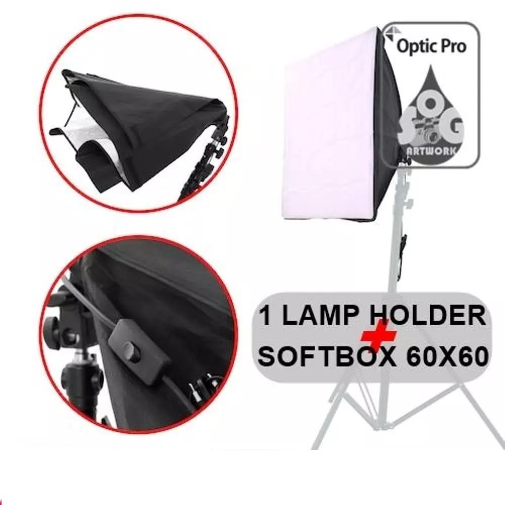 Lamp Holder E27 With Softbox 60 X 60 Cm - Lampu Studio Such As Godox Starlite Tronic Neewer Phottix