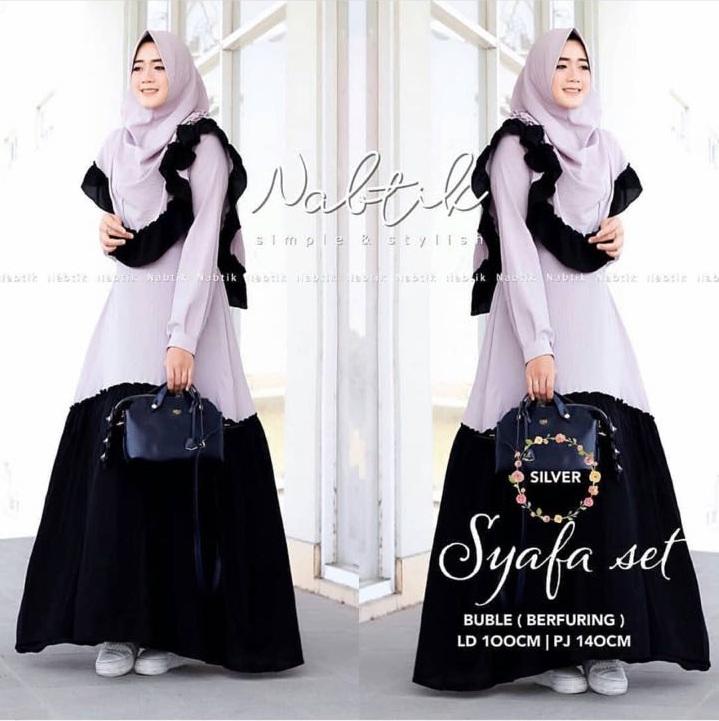 Baju Muslim Modern Dress Syafa Set Syari Gamis Fashion Terusan Wanita Panjang Hijab Modern Pakaian Syar’I Muslimah Casual Gaun Pesta Baju Kekinian Modis Trendy Baju Terbaru