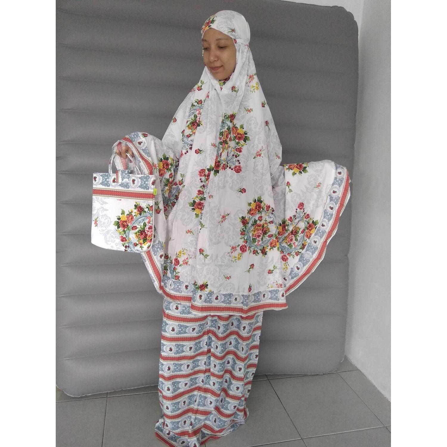 Mukena bali dewasa motif bunga warna merah bata
