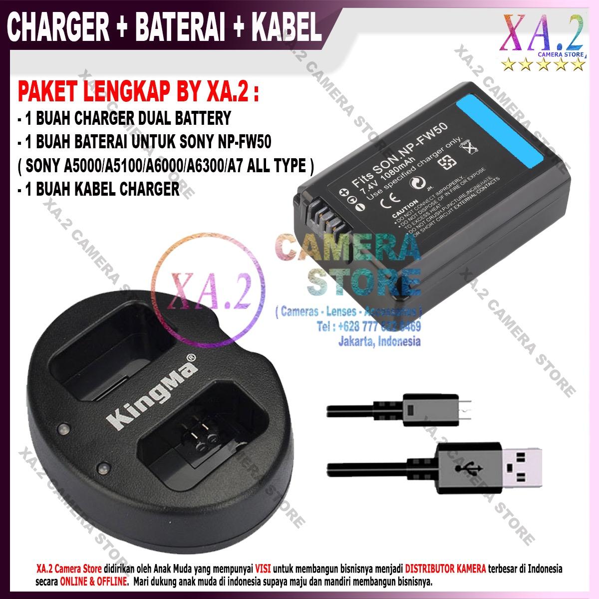 Paket Charger + Baterai Pengganti Sony NP-FW50 1080mAh 7.4V Li-ion Sony A5000 A5100 A6000 A6300 A7 A7II A7R A7RII A7S A7SII
